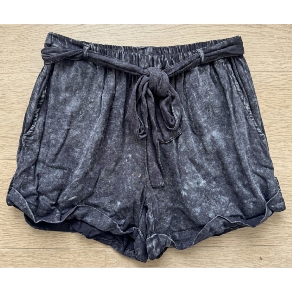 NWT NEW Chaser Shorts Womens Medium Black Cloud Wash Acid Utility Tie Waist